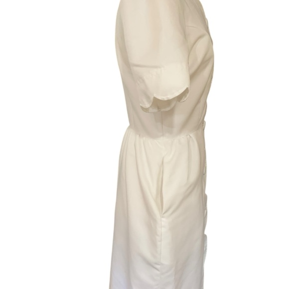 Vintage 90’s Action line white scallop trim button up dress with pockets size 8 - Picture 6 of 13